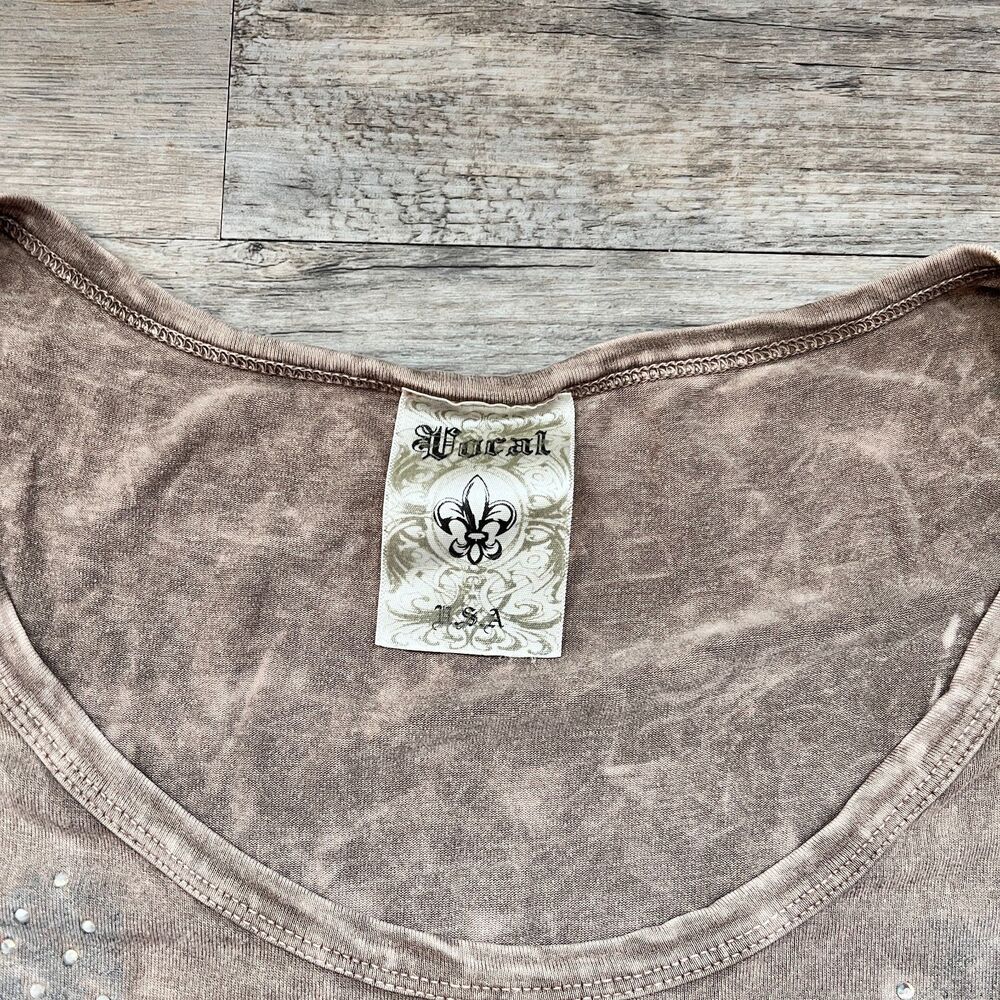 Vocal USA Cowboy Fringe Gem Top Western Rhinestone Boot Graphic Affliction M L - Picture 4 of 10